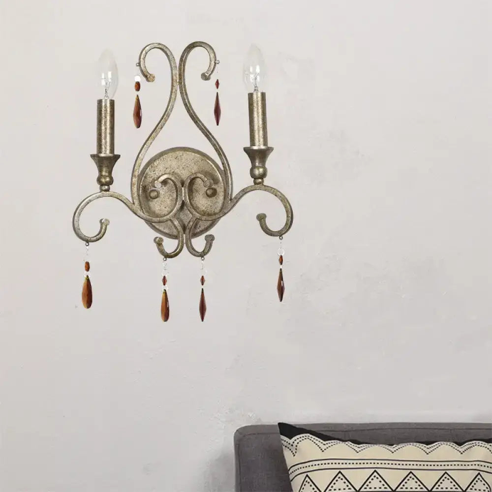 Aged Silver Crystal Wall Lamp French Country