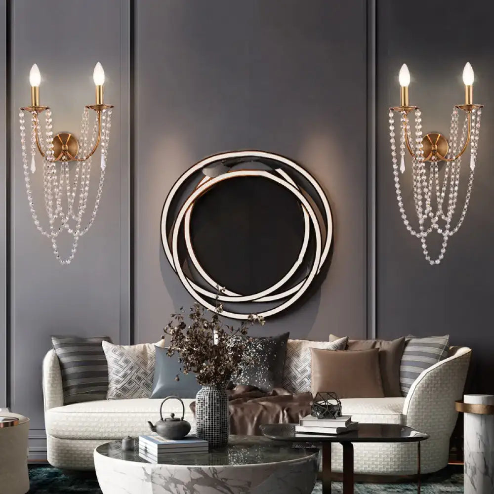 Brushed Brass Crystal Bead Wall Sconce