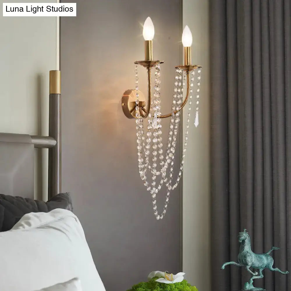 Brushed Brass Crystal Bead Wall Sconce