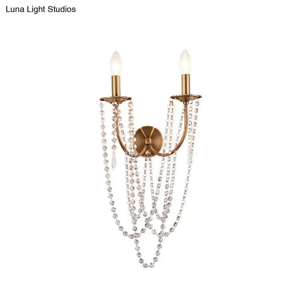 Brushed Brass Crystal Bead Wall Sconce