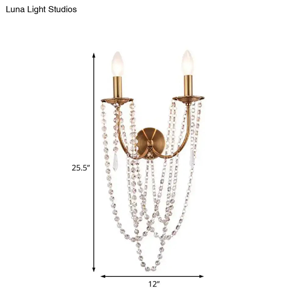 Brushed Brass Crystal Bead Wall Sconce