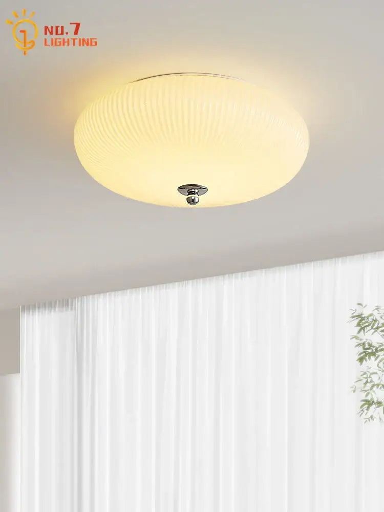 Chrome Ribbed Glass Ceiling Lamp