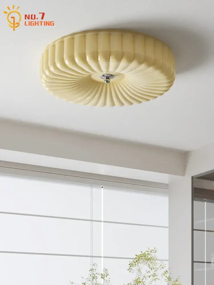 Chrome Ribbed Glass Ceiling Lamp