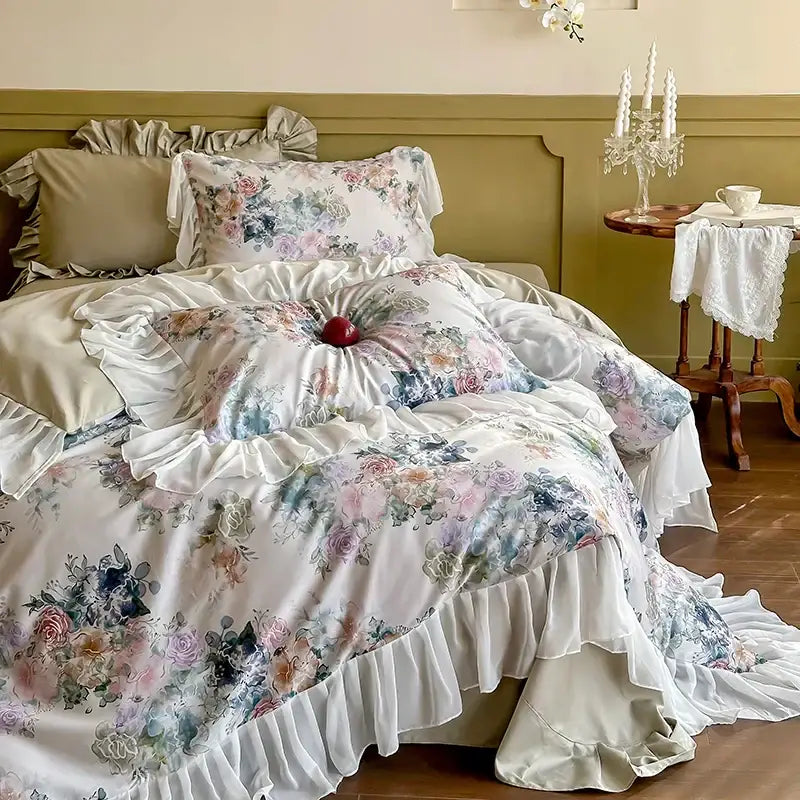White Lace Satin Bedding