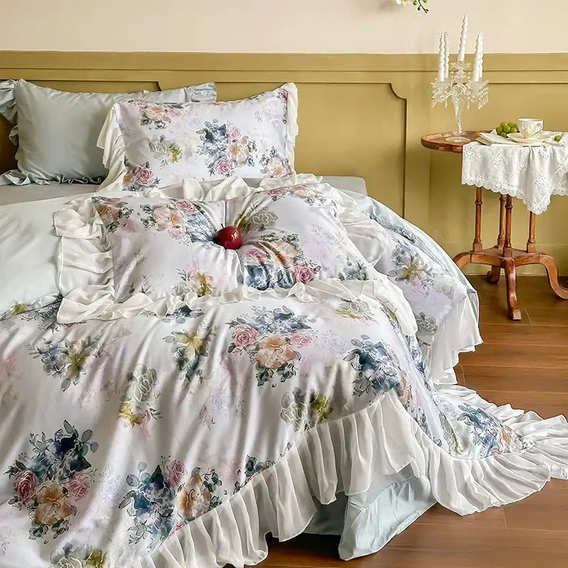 White Lace Satin Bedding