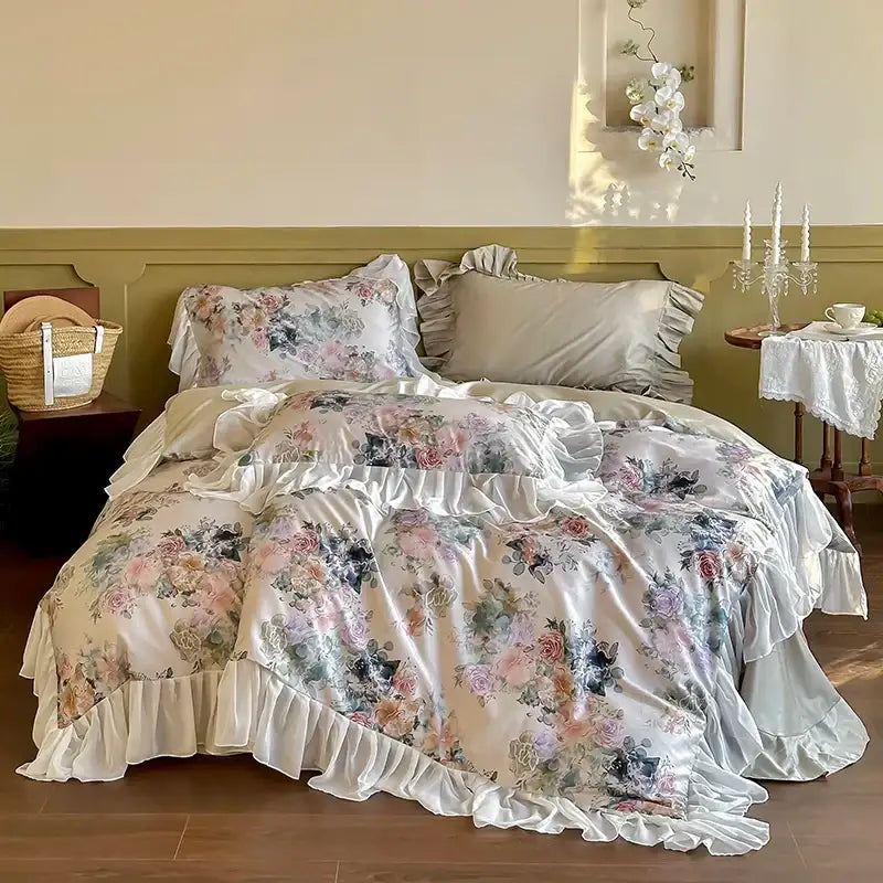 White Lace Satin Bedding