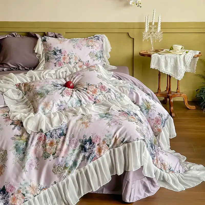 White Lace Satin Bedding