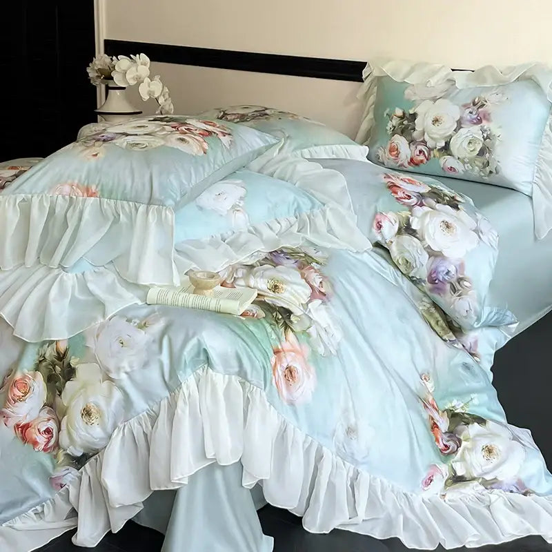 Mint Lace Ruffle Bedding