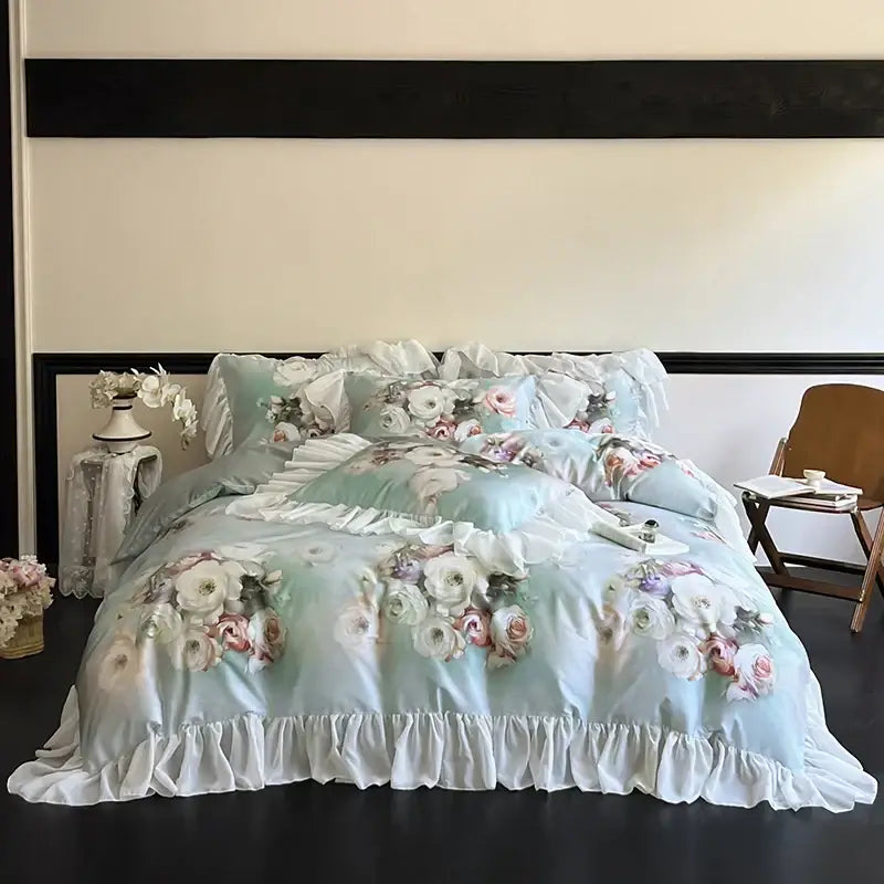 Mint Lace Ruffle Bedding