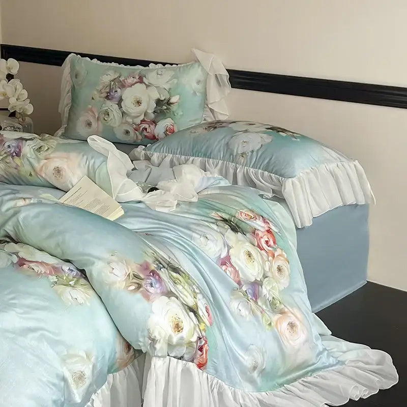 Mint Lace Ruffle Bedding