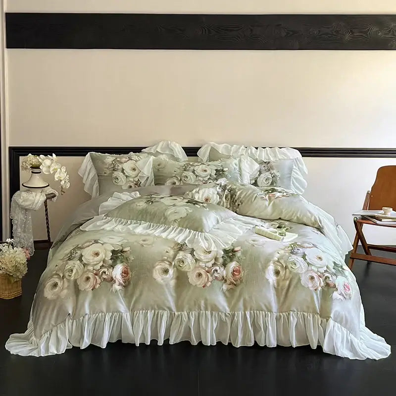 Mint Lace Ruffle Bedding