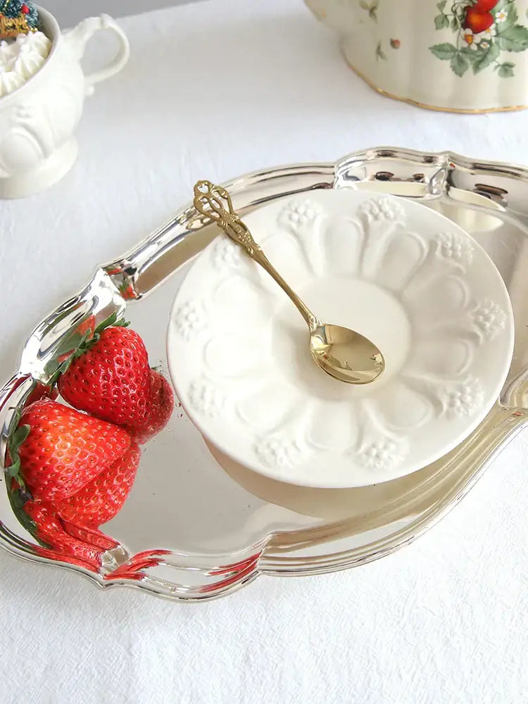Cream Floral Ceramic Teacup