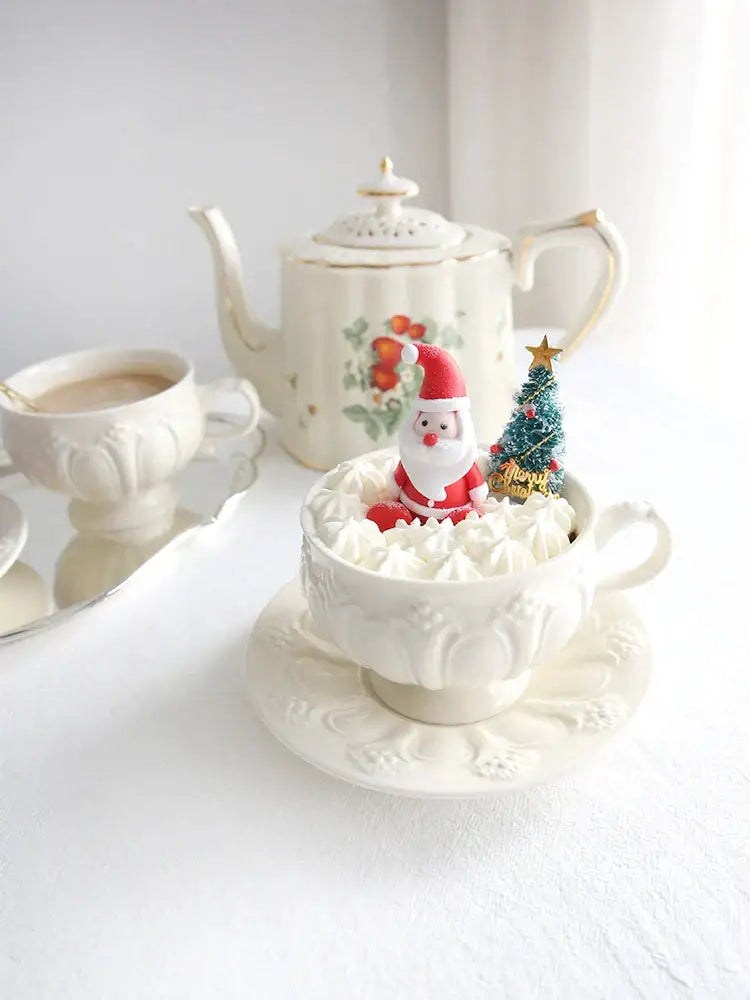 Cream Floral Ceramic Teacup