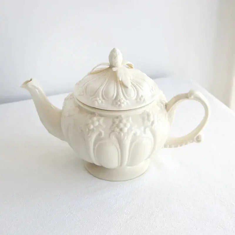 Cream Floral Ceramic Teacup