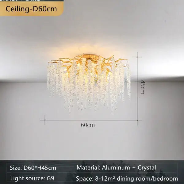 Gold Crystal Branch Chandelier for Wall or Ceiling