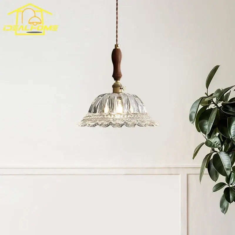 Walnut Brass Glass Pendant Light
