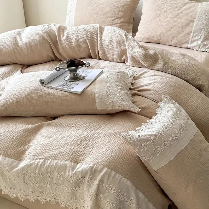 Mint Lace Cotton Bedding Set