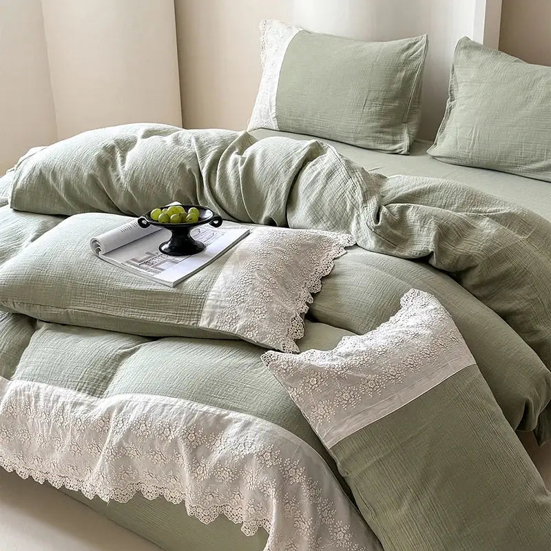 Mint Lace Cotton Bedding Set