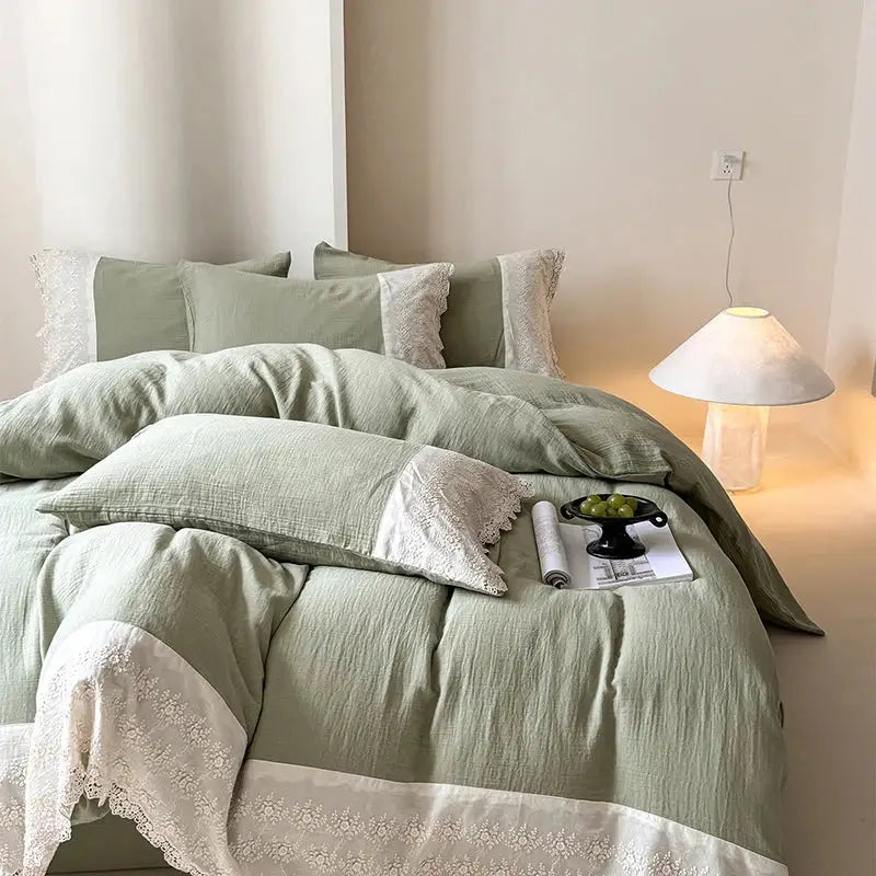 Mint Lace Cotton Bedding Set