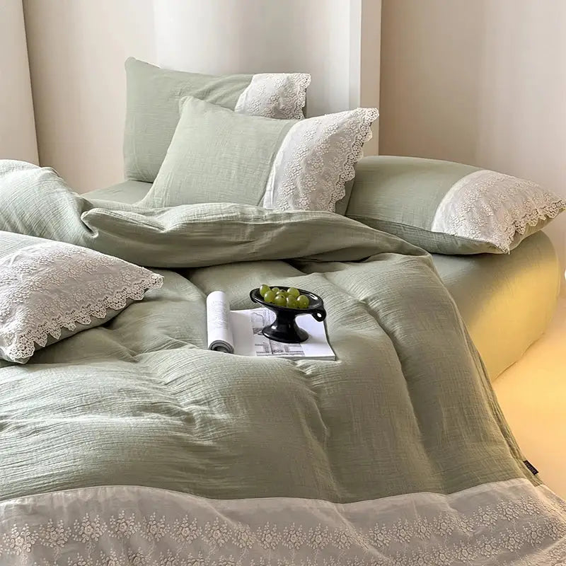 Mint Lace Cotton Bedding Set