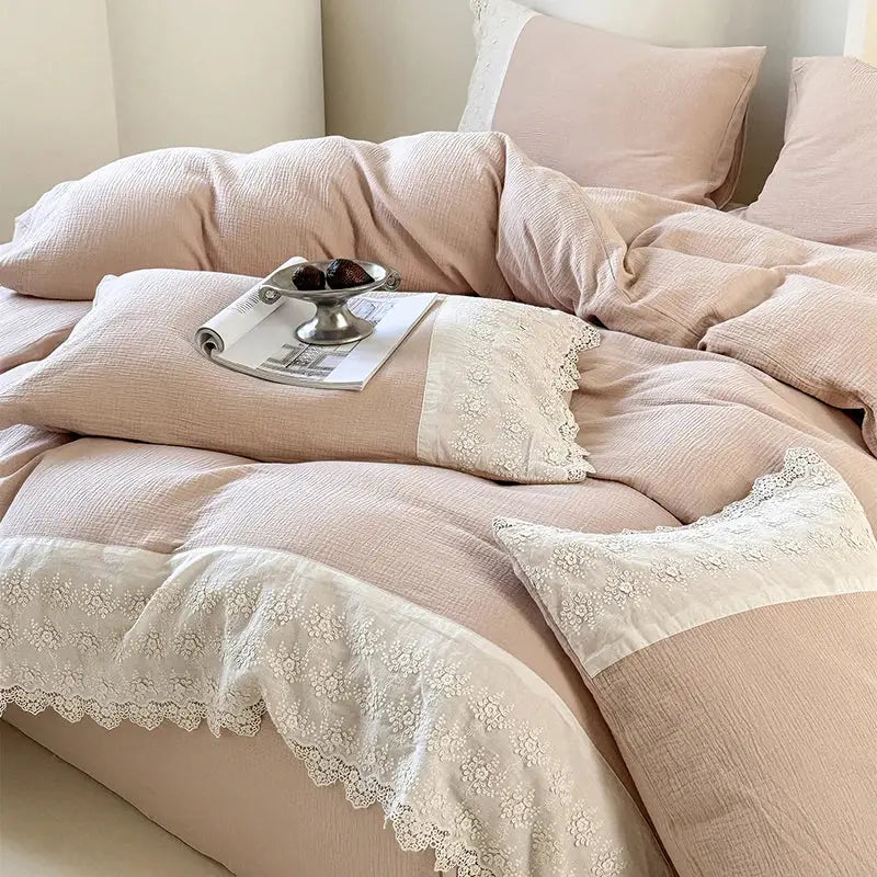Mint Lace Cotton Bedding Set