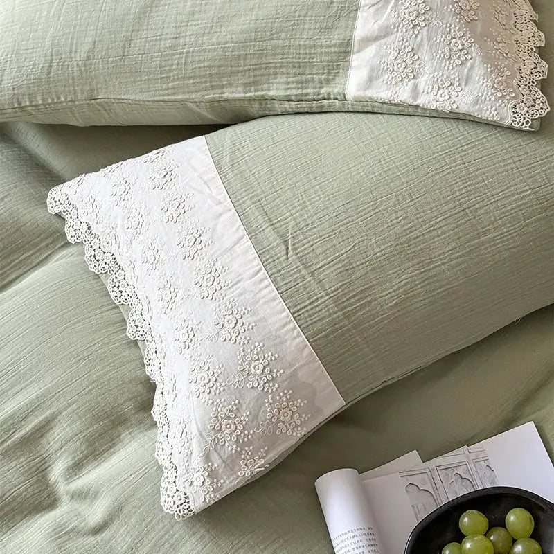 Mint Lace Cotton Bedding Set