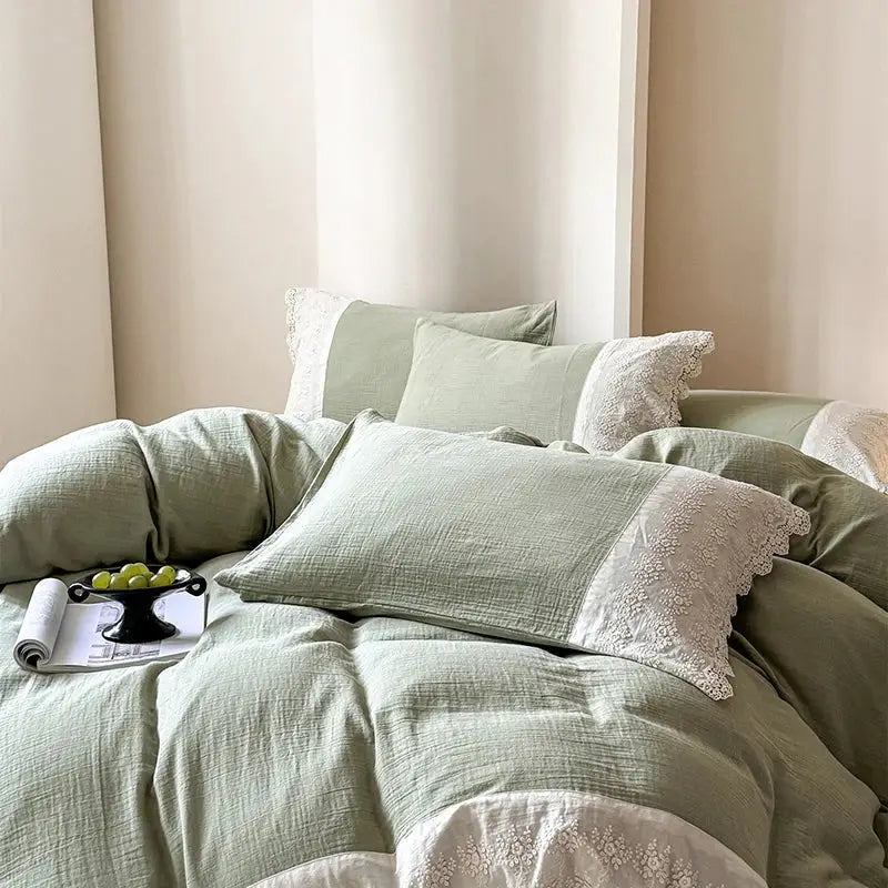 Mint Lace Cotton Bedding Set