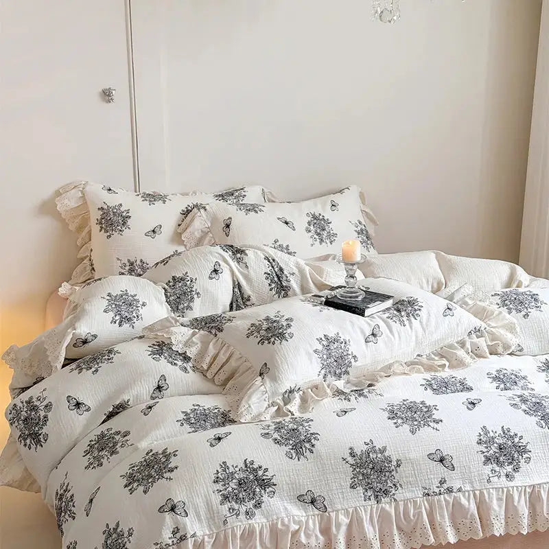 Floral White Cotton Bedding
