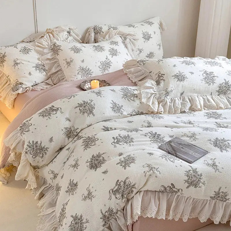 Floral White Cotton Bedding