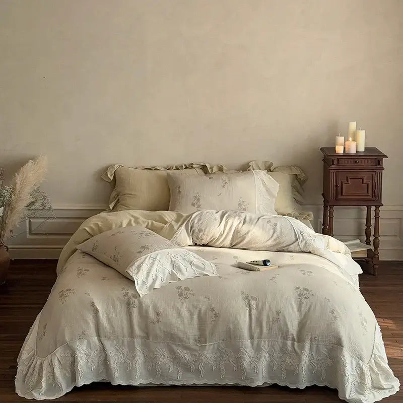 Cream Cotton Lace Duvet