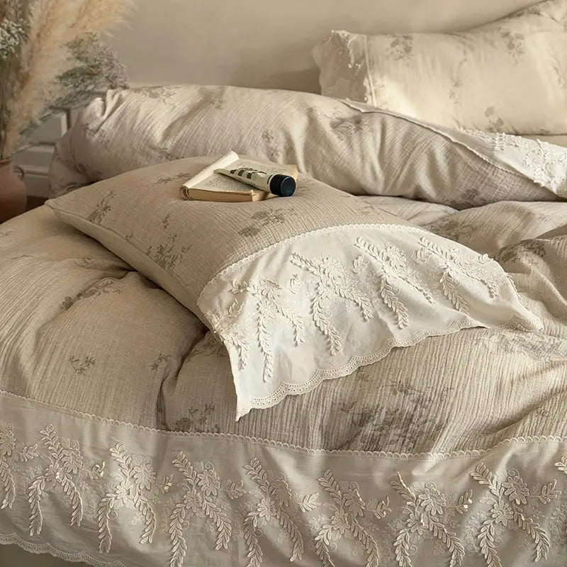Cream Cotton Lace Duvet