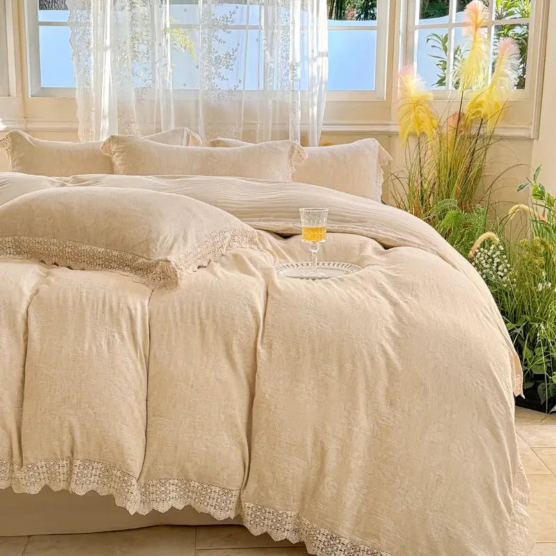 Cream Linen Ruffles Bedding