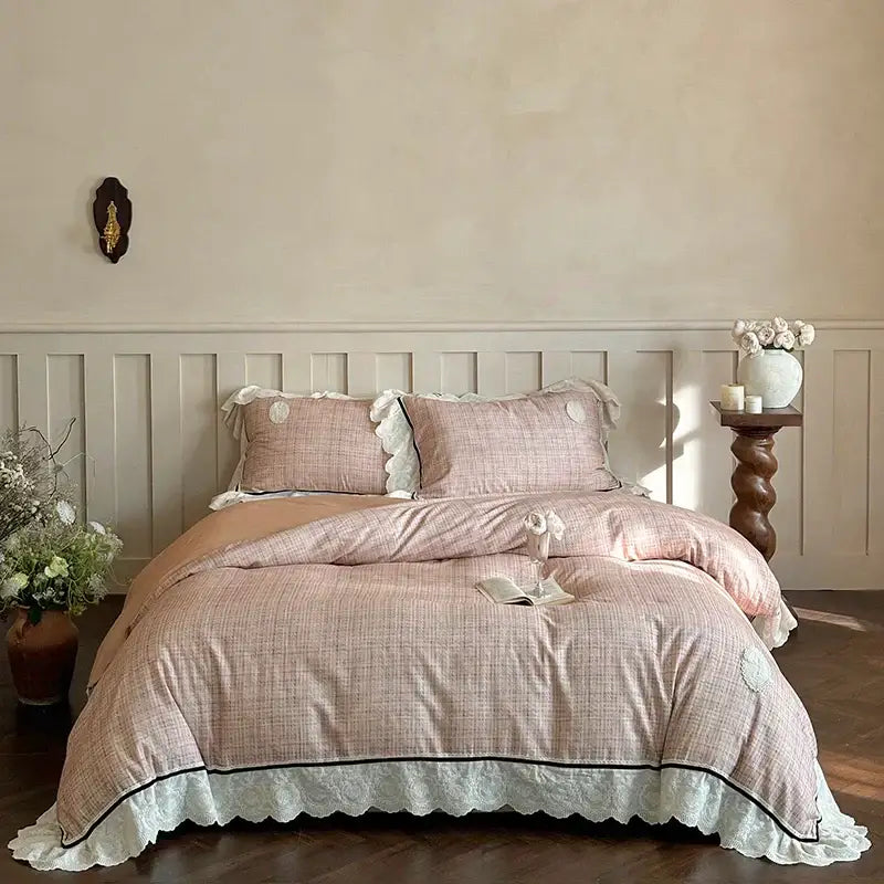 Pink Cotton Lace Bedding