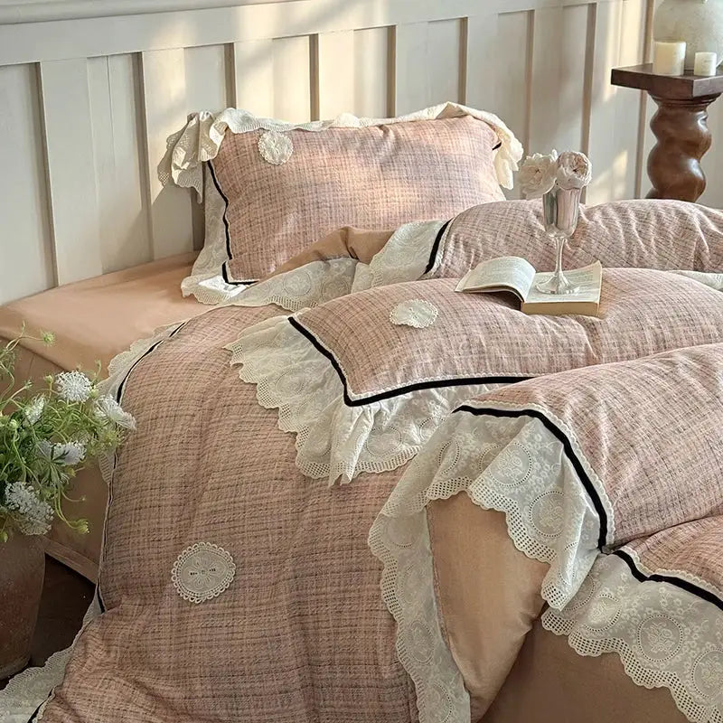 Pink Cotton Lace Bedding