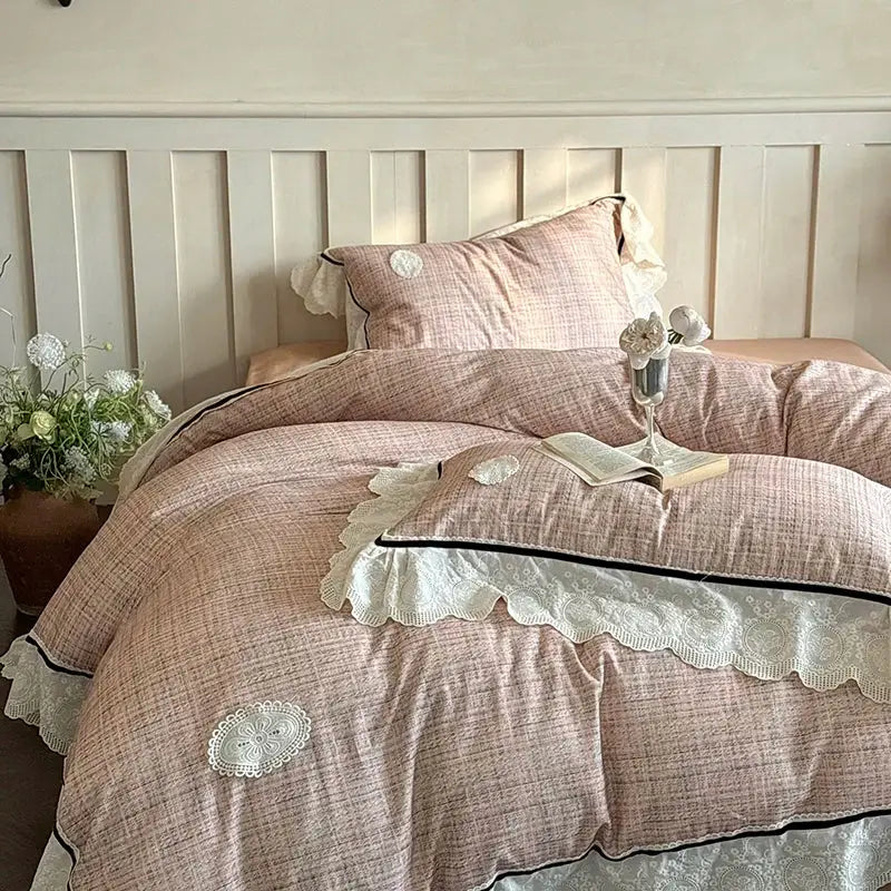 Pink Cotton Lace Bedding