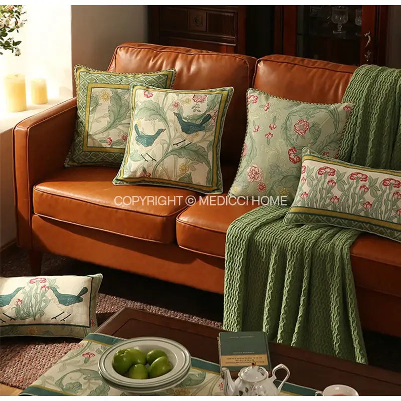 Linen Floral Lumbar Pillow
