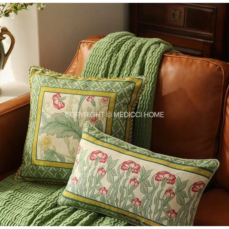 Linen Floral Lumbar Pillow