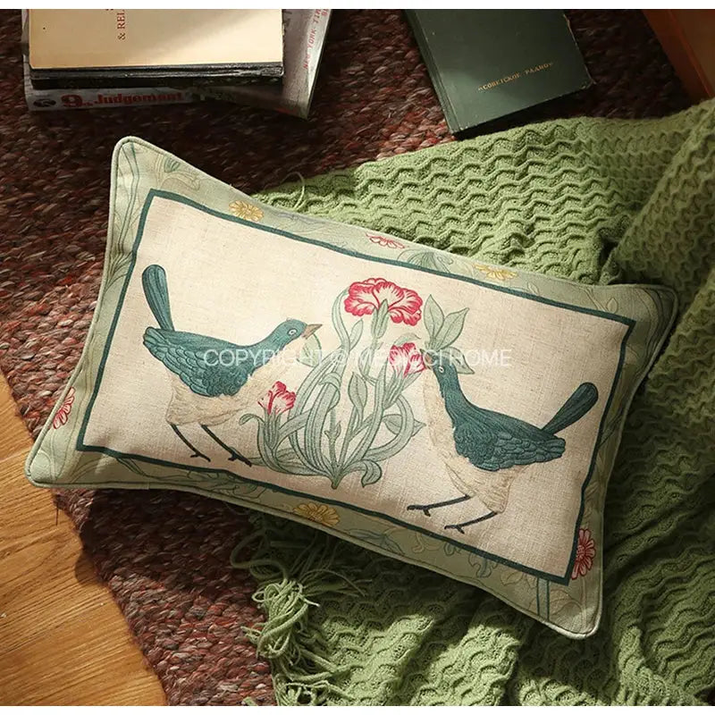 Linen Floral Lumbar Pillow