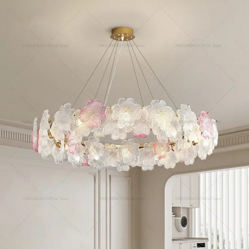 White Crystal Sakura Petal Chandelier