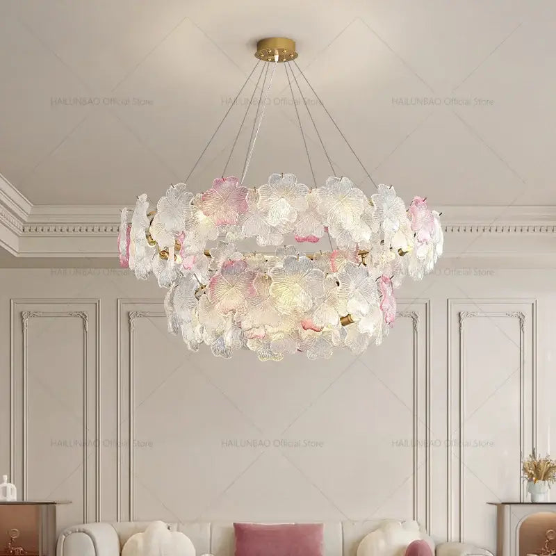 White Crystal Sakura Petal Chandelier