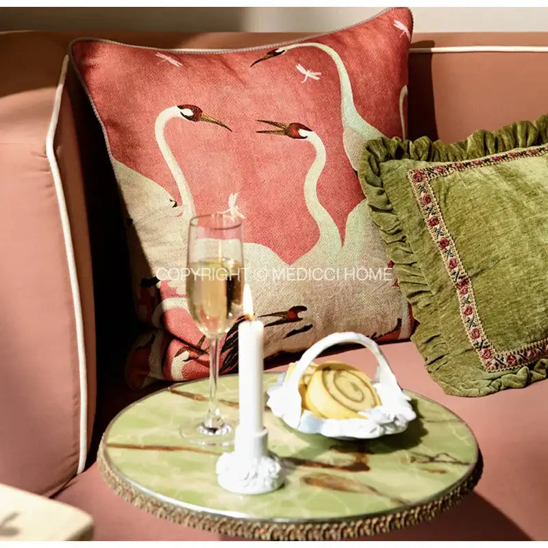 Pink Velvet Crane Cushion