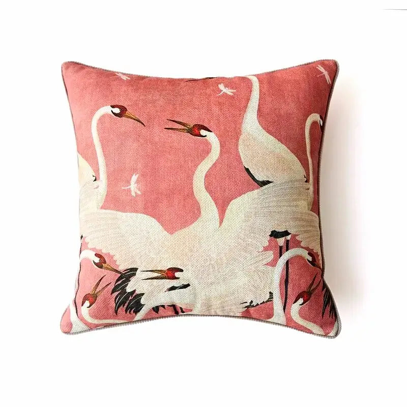 Pink Velvet Crane Cushion