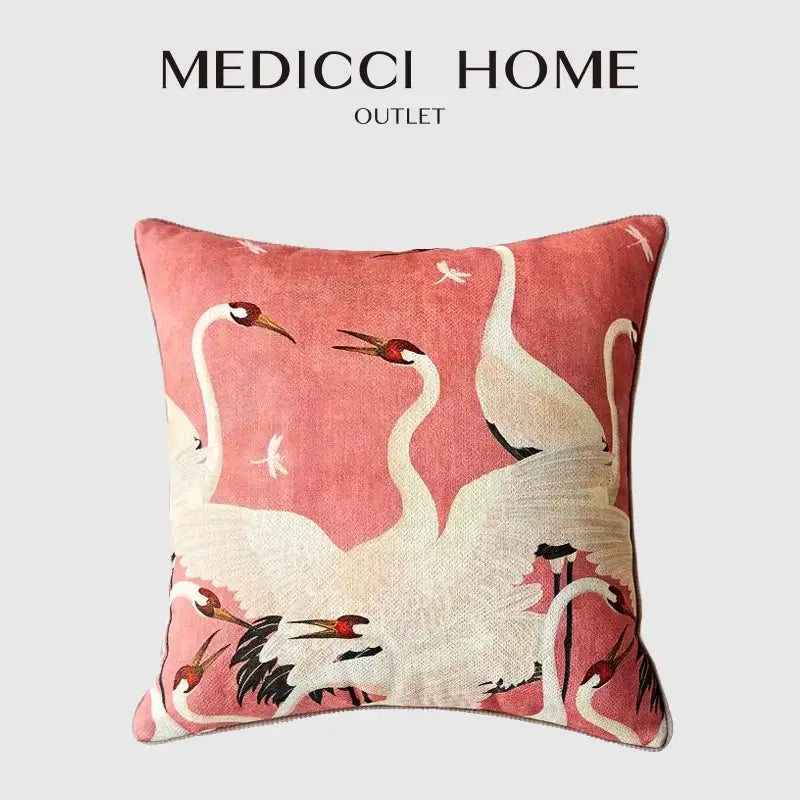 Pink Velvet Crane Cushion