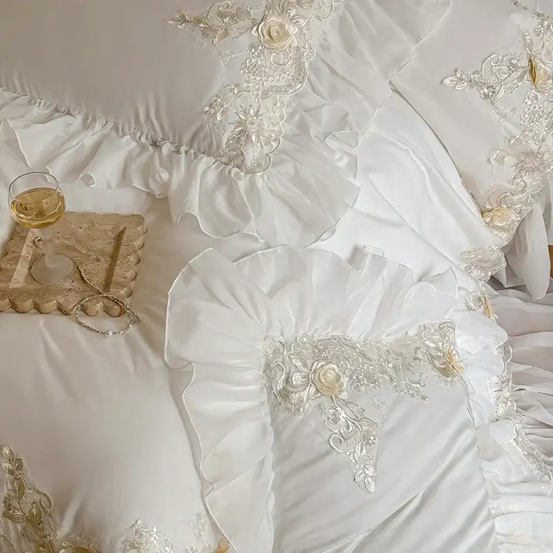 White Satin Lace Bedding