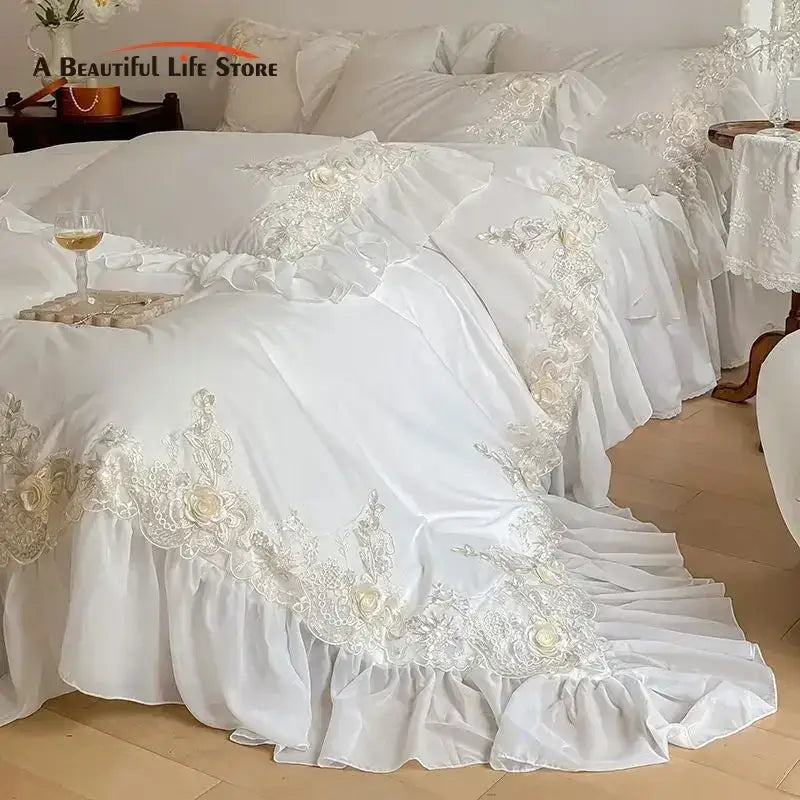 White Satin Lace Bedding