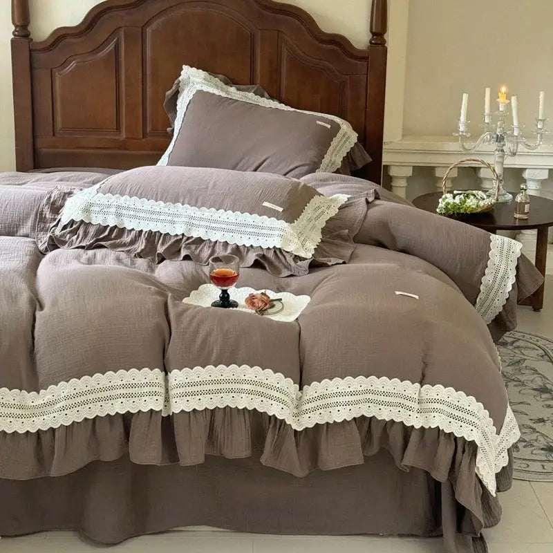 Cream Cotton 600TC Double-Ruffle Bedding