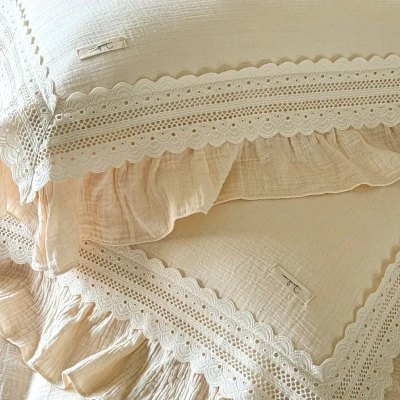 Cream Cotton 600TC Double-Ruffle Bedding