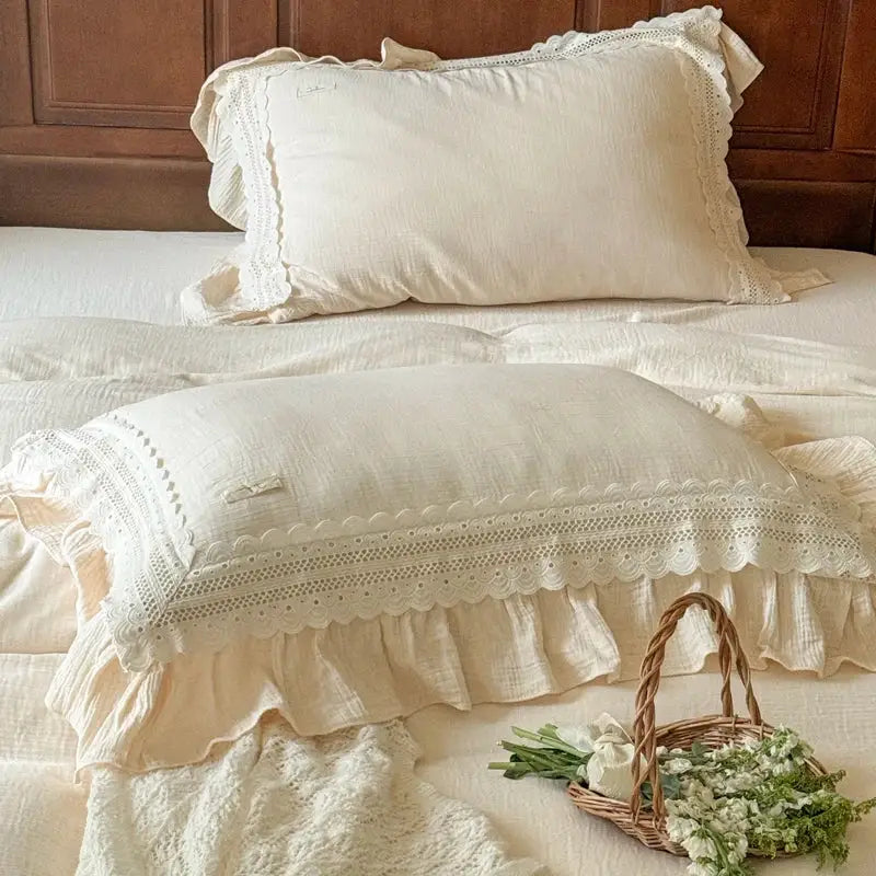 Cream Cotton 600TC Double-Ruffle Bedding