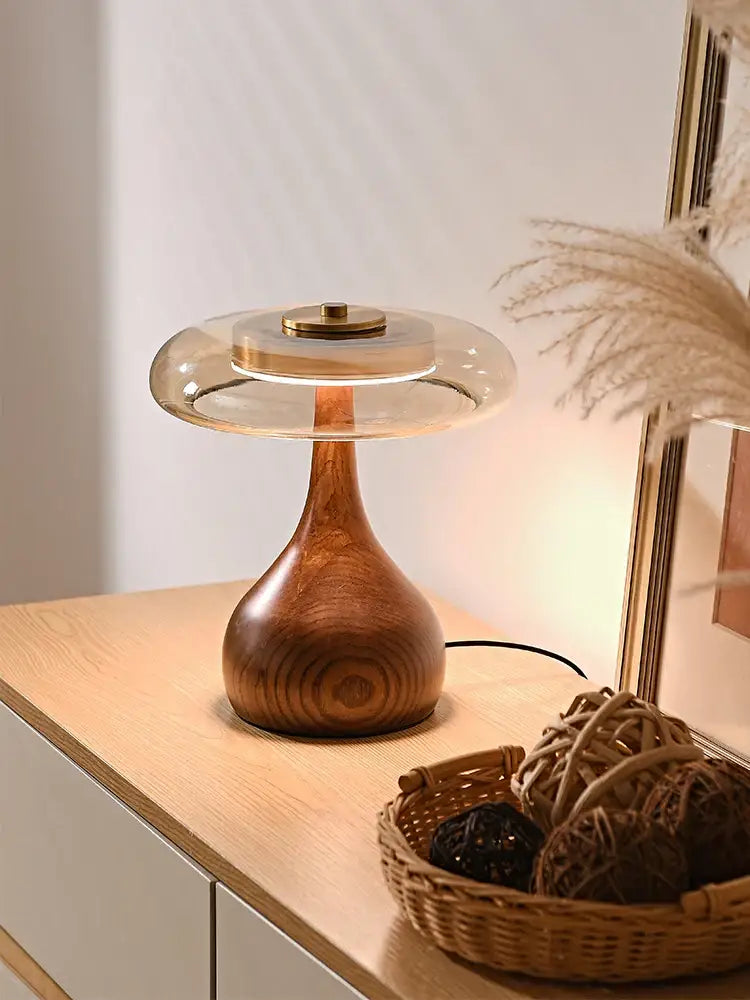 Walnut Glass Dome Lamp