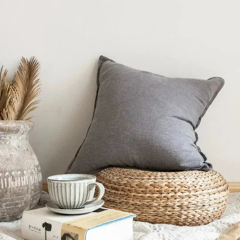 Ivory Grey Linen Pillow Cover
